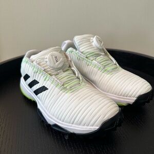 Adidas Kids BOA Spiked Golf Shoes White and Black with Green Accents Size 3